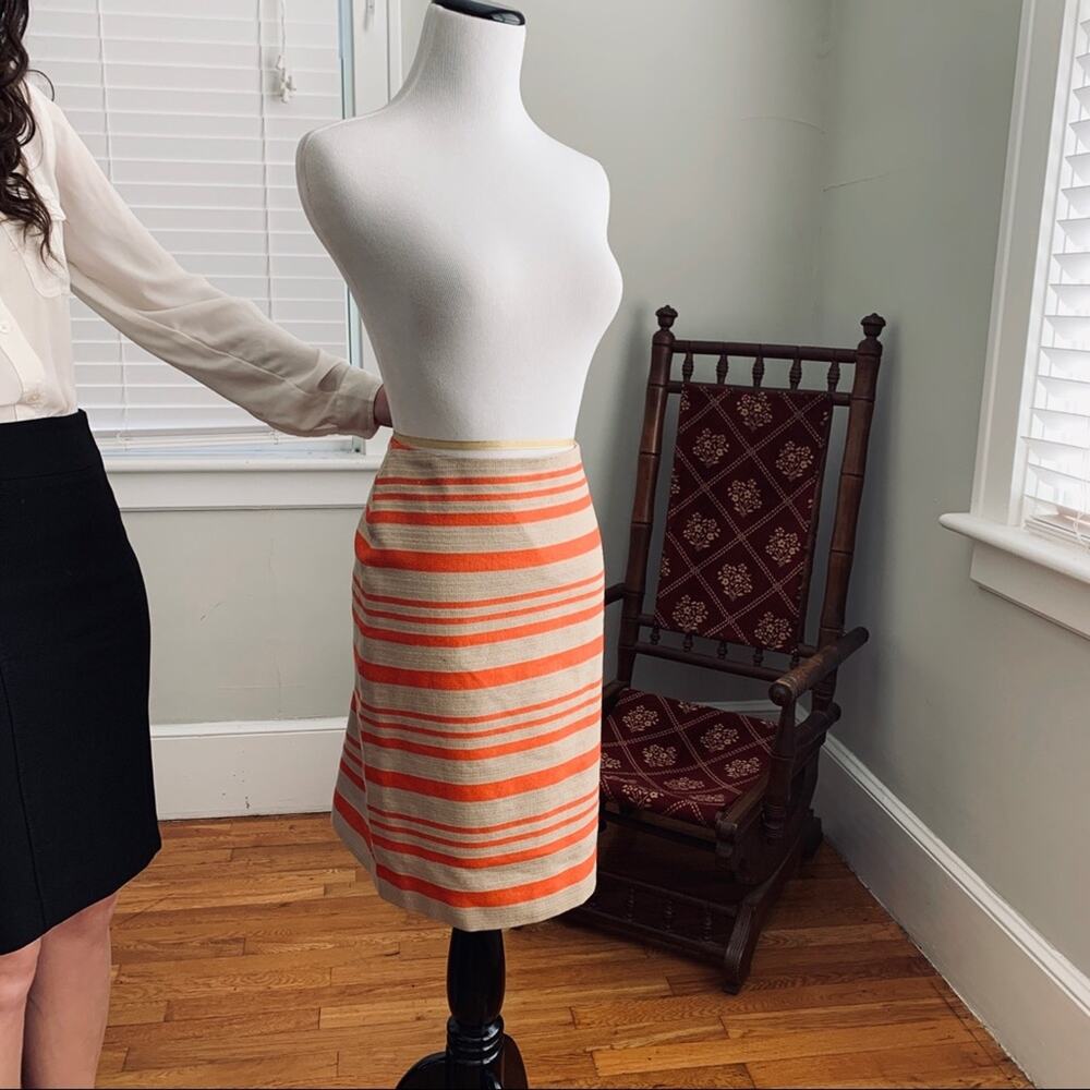 Talbots Orange and Tan Striped Pencil Skirt, 2P